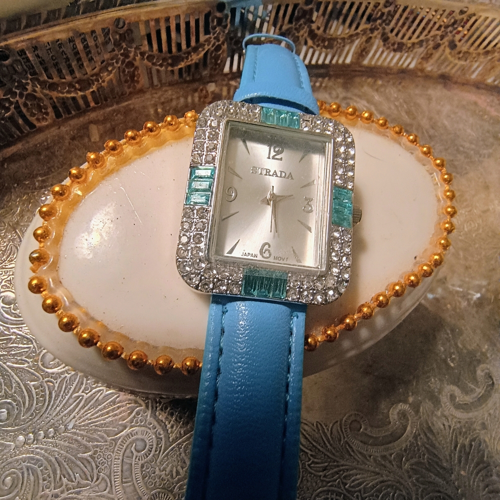 Strada Silver and Blue Crystal Watch